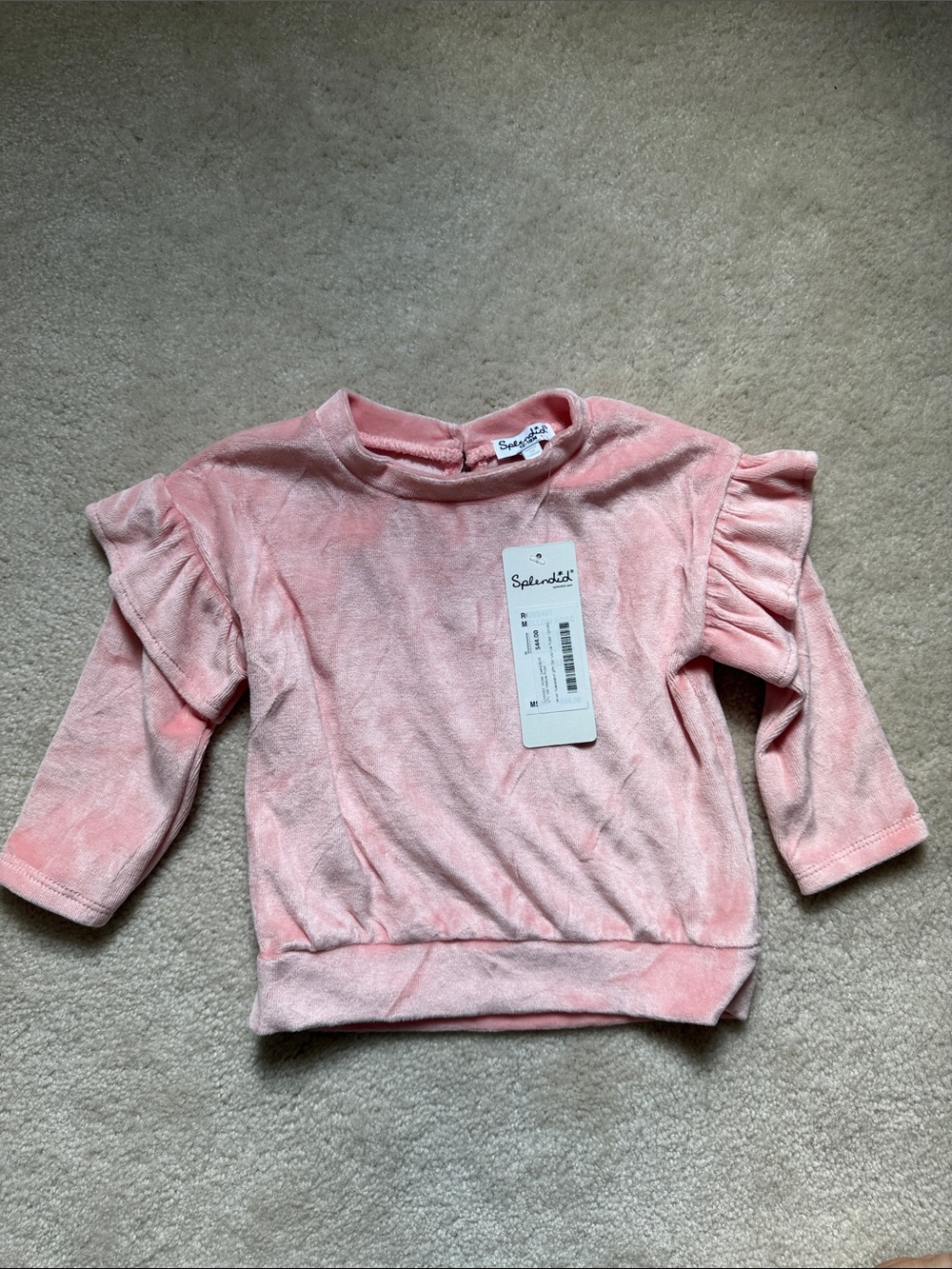 Splendid Kids Blush Pink Velvet Ruffle-Sleeve Sweatshirt by Splendid